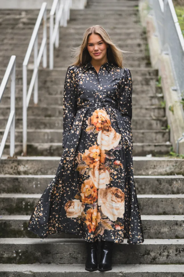Tailored Satin Shirt Dress Black Rose