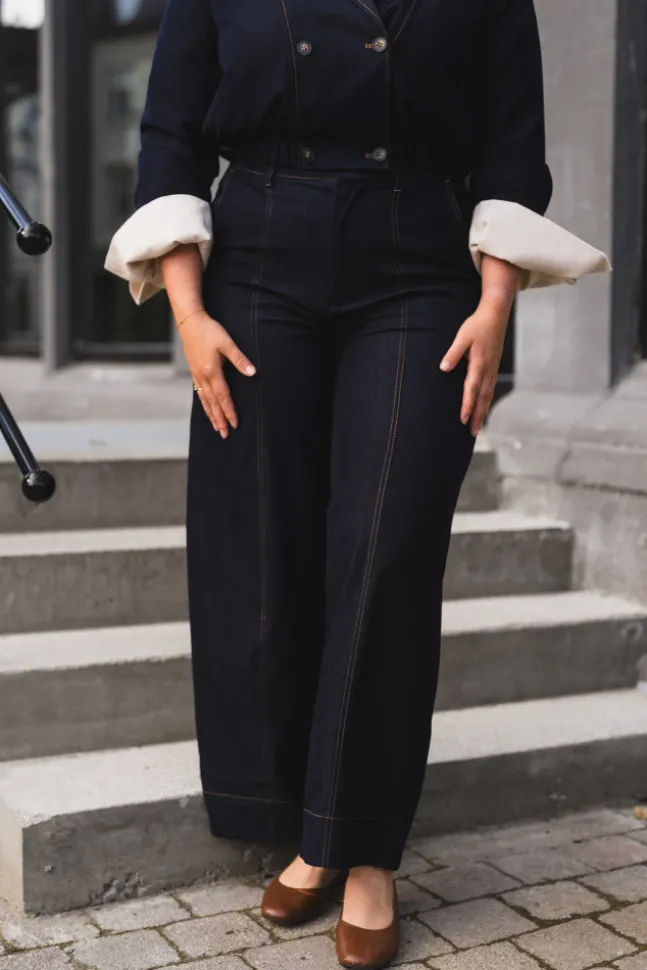 Terry Barrel Pant Navy Denim