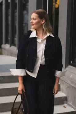 Terry Double Breasted Blazer Navy Denim