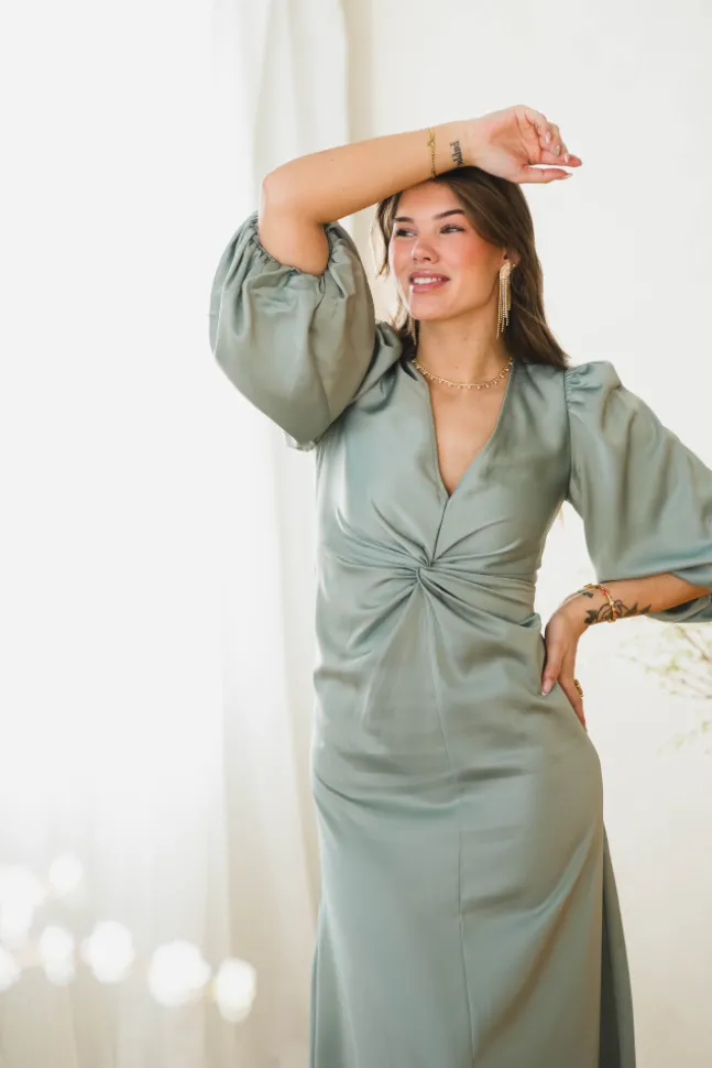 Thea LS Long Dress Green Milieu
