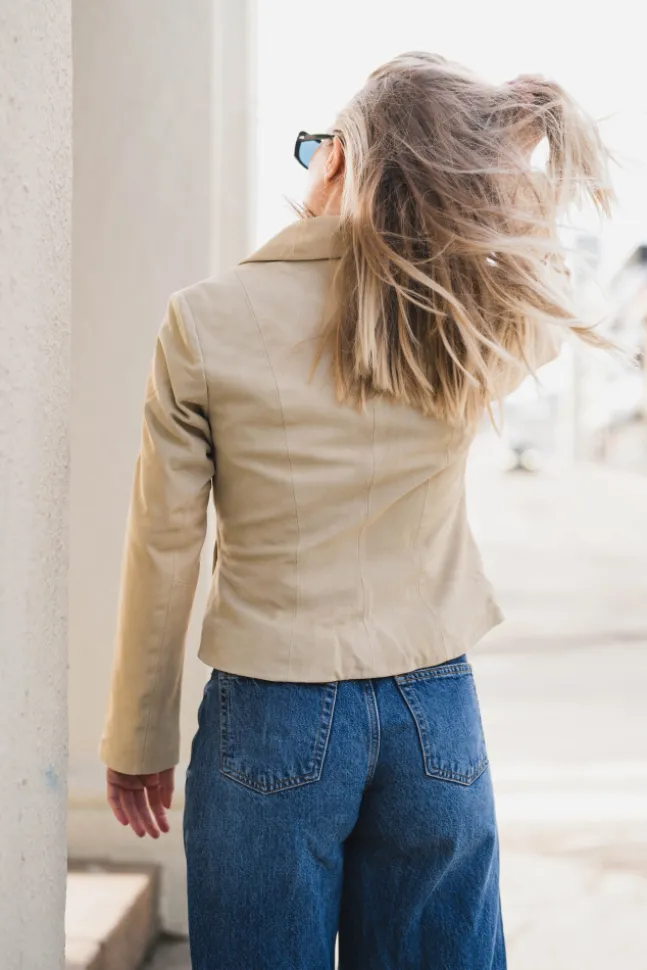 Thela Suede Leather Short Jacket Pale Khaki