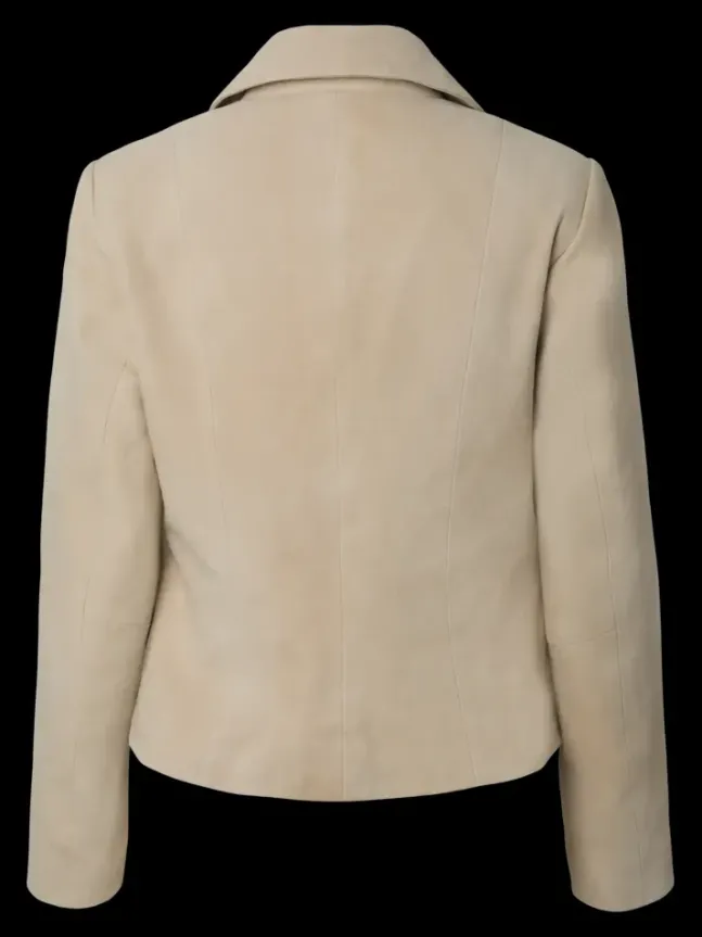 Thela Suede Leather Short Jacket Pale Khaki