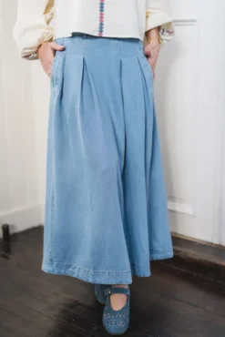 Tilly Anya Pleat Skirt Fade Denim