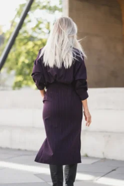 Trinny Stripe Batwing Dress Plum