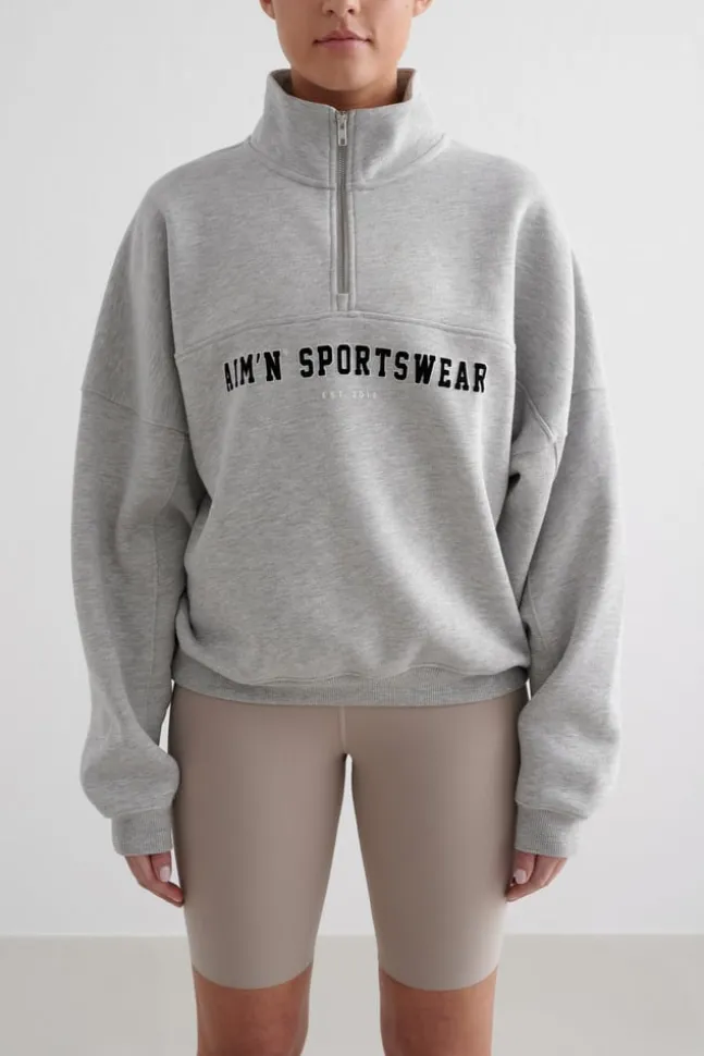 Varsity Sweat Half Zip Grey Melange