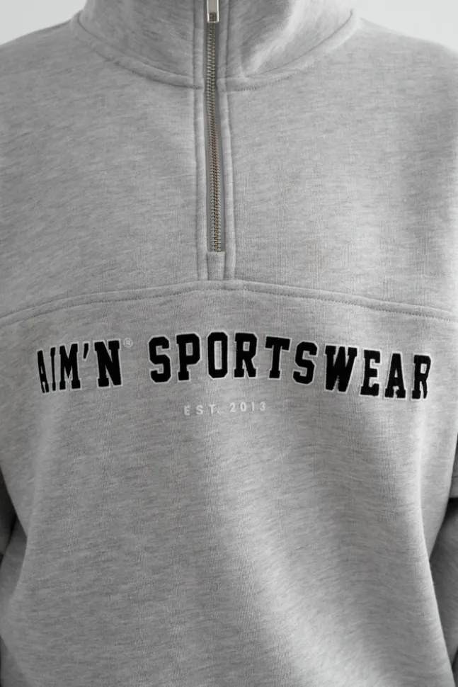 Varsity Sweat Half Zip Grey Melange