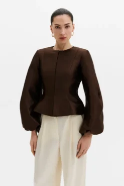 Vendela Balloon Sleeve Blouse Dark Brown