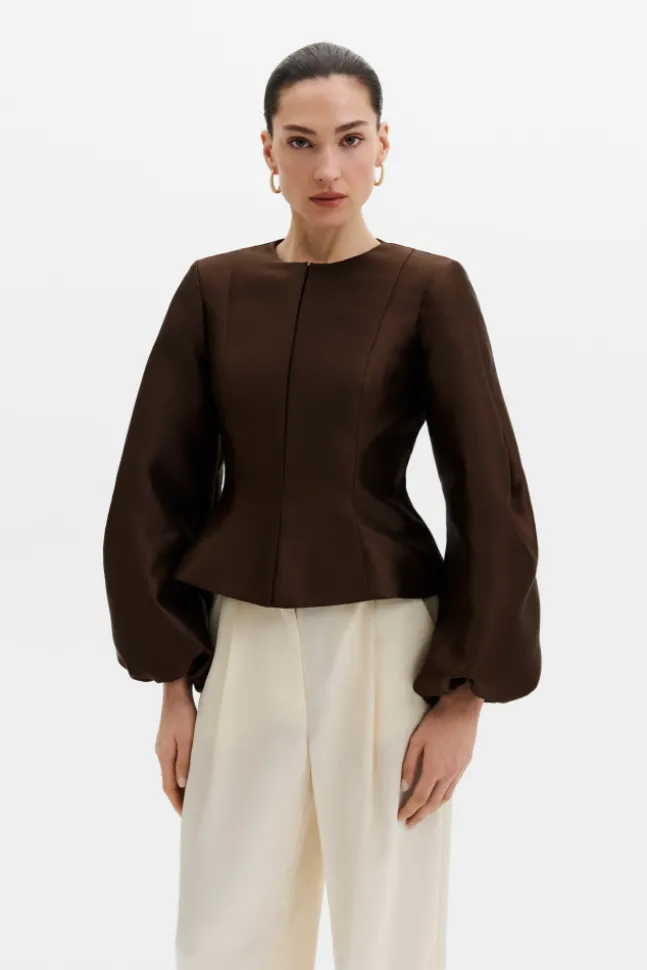 Vendela Balloon Sleeve Blouse Dark Brown