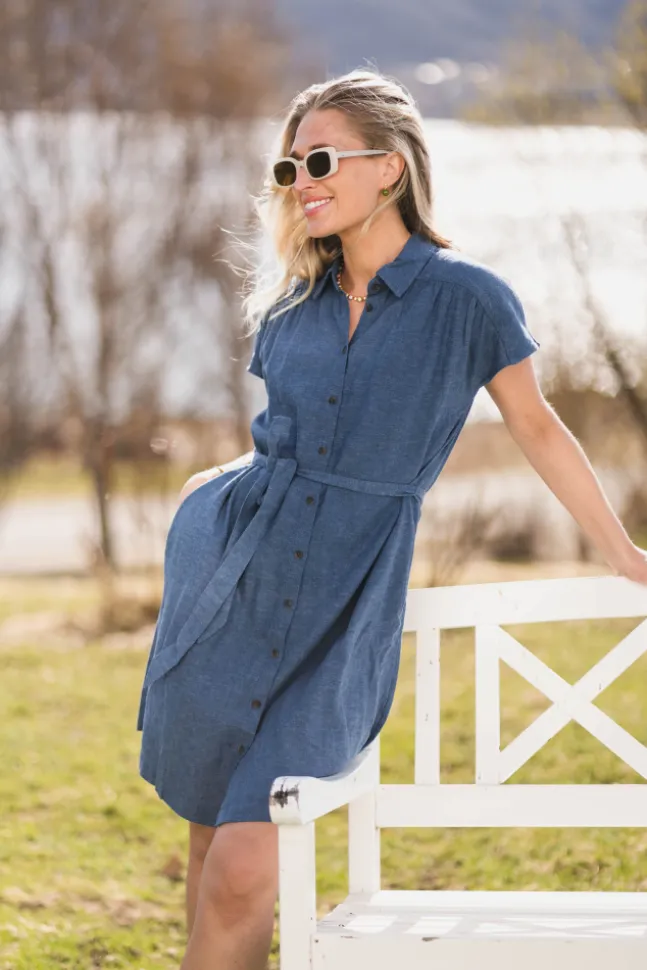 Viana Ginia SS Shirt Dress V Indigo Melange