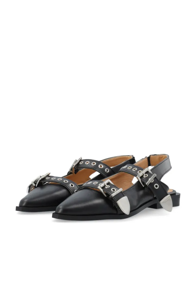 Victoria Slingback Buckle Smooth Leather Black