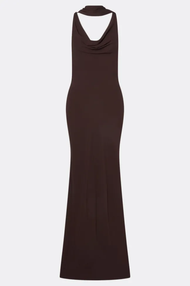 Vida Cowl Neck Scarf Maxi Dress Espresso