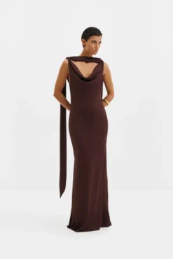 Vida Cowl Neck Scarf Maxi Dress Espresso