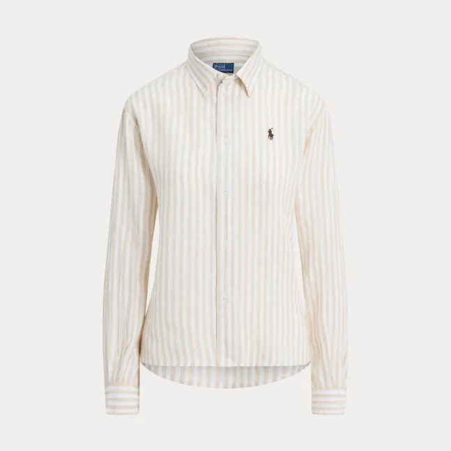 Wide Cropped Gingham Linen Shirt Dune Tan/White