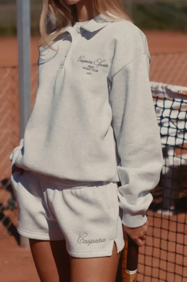 W. Racquet Club Rugby Shirt Grey Melange W. Dark Olive