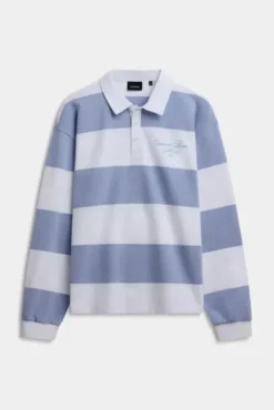 W. Thin Cotton Rugby Shirt White And Vintage Blue Stripes