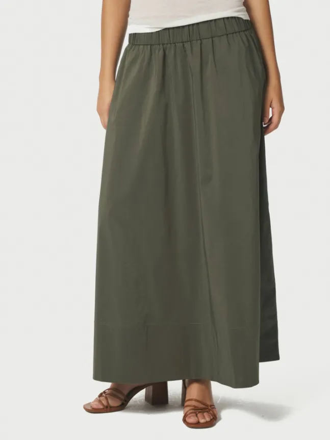 Yara Long Poplin Skirt Army