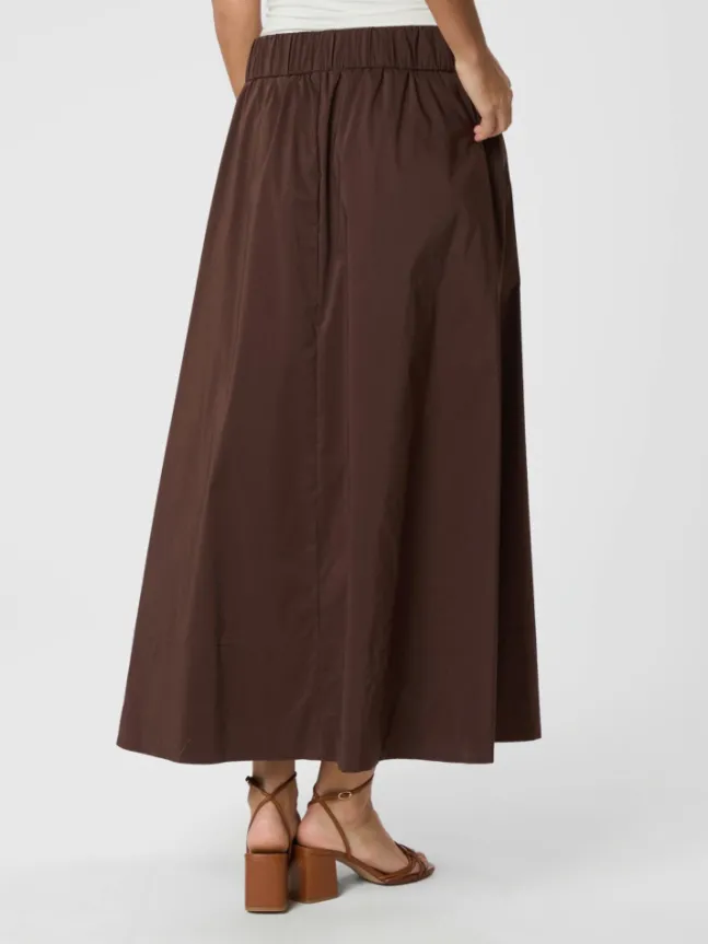 Yara Long Poplin Skirt Chocolate Brown