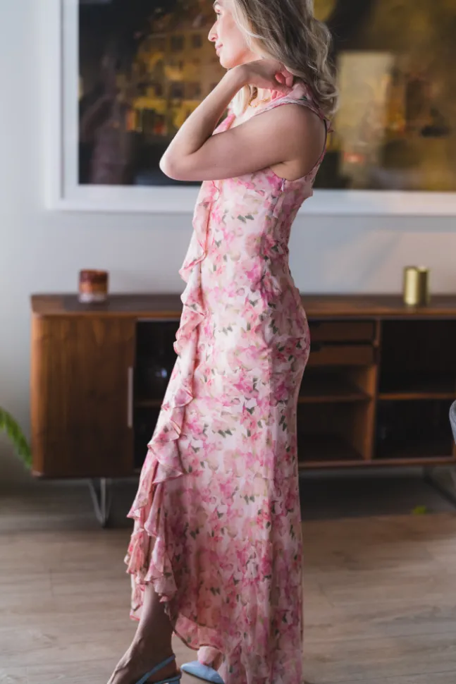 Zella Chiffon Print Dress Dusty Pink
