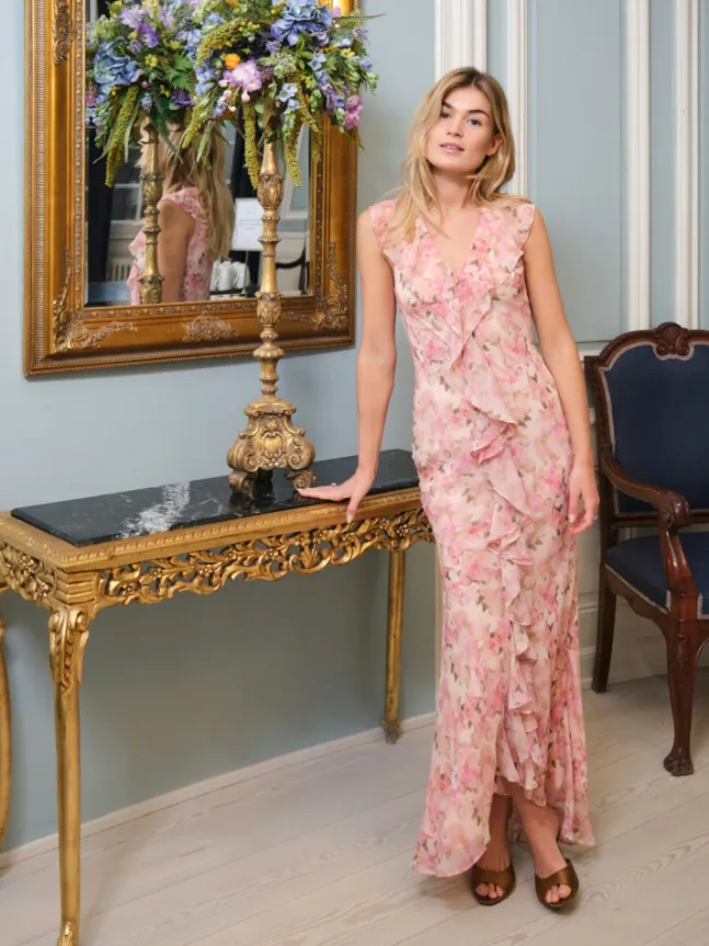 Zella Chiffon Print Dress Dusty Pink