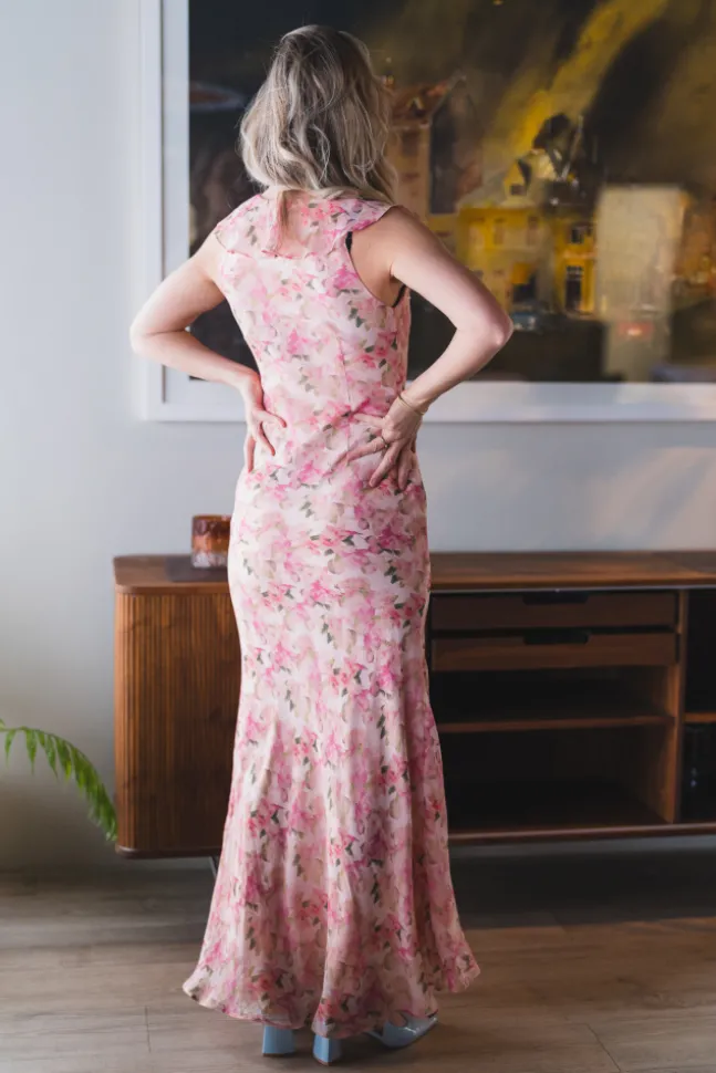 Zella Chiffon Print Dress Dusty Pink